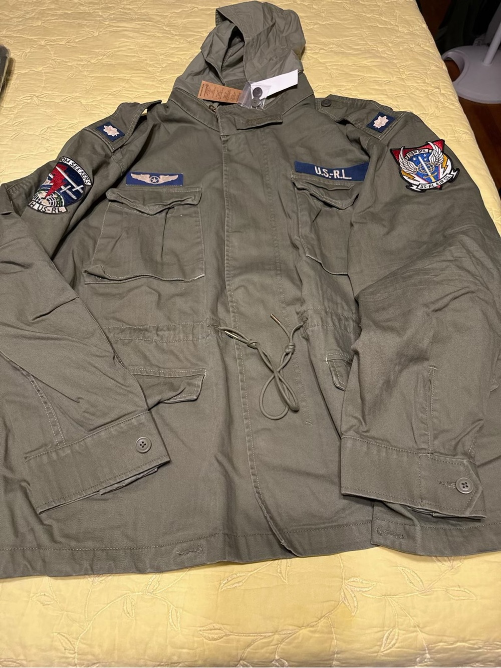 Ralph Lauren Olive Green Military Field Jacket with Patch Details